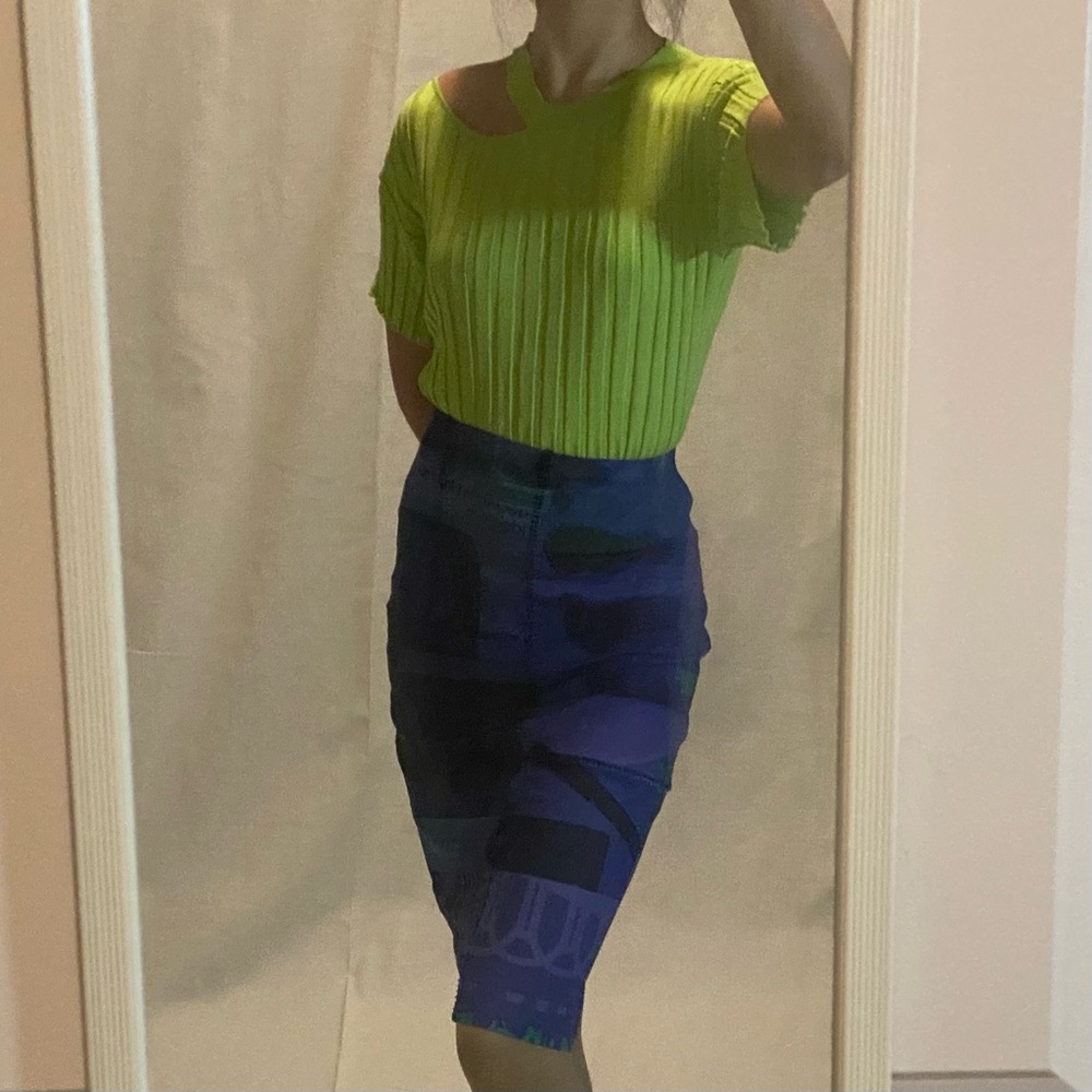 GUIZIO Blue Sheer Graphic Mesh Skirt